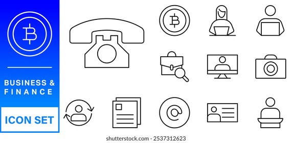 Business and Finance web icons in line style. Money, bank, contact, infographic. Icon collection. Vector illustration