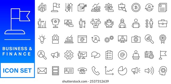 Business and Finance web icons in line style. Money, bank, contact, infographic. Icon collection. Vector illustration