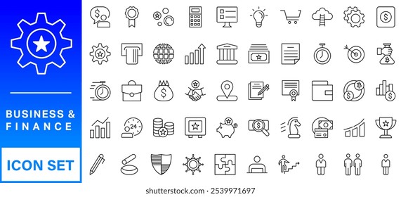 Business and Finance web icons in line style. Money, bank, contact, infographic. Icon collection. Vector illustration