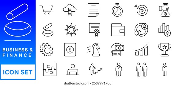 Business and Finance web icons in line style. Money, bank, contact, infographic. Icon collection. Vector illustration