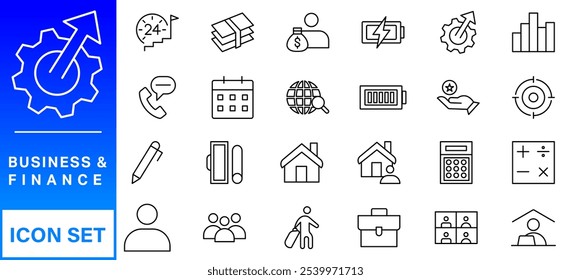 Business and Finance web icons in line style. Money, bank, contact, infographic. Icon collection. Vector illustration