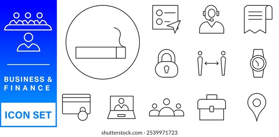 Business and Finance web icons in line style. Money, bank, contact, infographic. Icon collection. Vector illustration