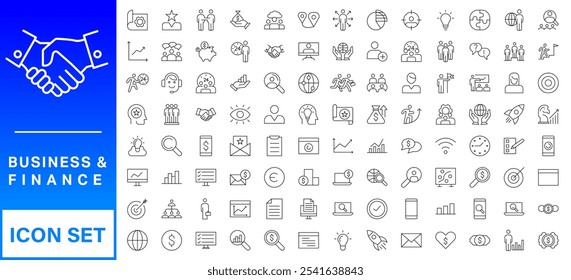 Business and Finance web icons in line style. Money, bank, contact, infographic. Icon collection. Vector illustration