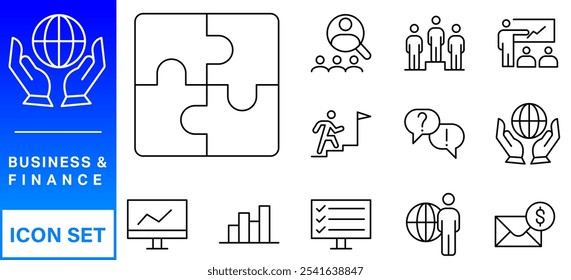 Business and Finance web icons in line style. Money, bank, contact, infographic. Icon collection. Vector illustration