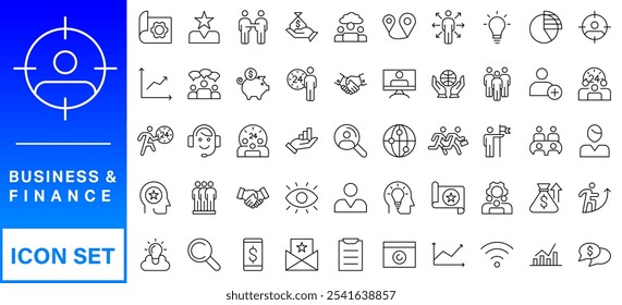 Business and Finance web icons in line style. Money, bank, contact, infographic. Icon collection. Vector illustration