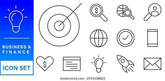 Business and Finance web icons in line style. Money, bank, contact, infographic. Icon collection. Vector illustration