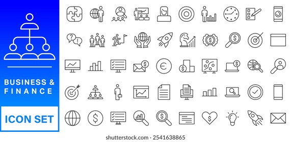 Business and Finance web icons in line style. Money, bank, contact, infographic. Icon collection. Vector illustration