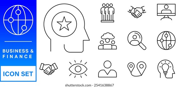 Business and Finance web icons in line style. Money, bank, contact, infographic. Icon collection. Vector illustration