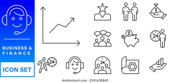 Business and Finance web icons in line style. Money, bank, contact, infographic. Icon collection. Vector illustration