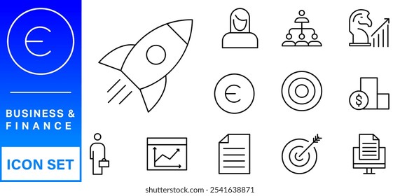 Business and Finance web icons in line style. Money, bank, contact, infographic. Icon collection. Vector illustration