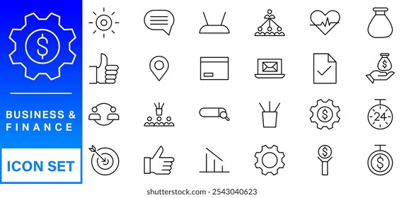 Business and Finance web icons in line style. Money, bank, contact, infographic. Icon collection. Vector illustration