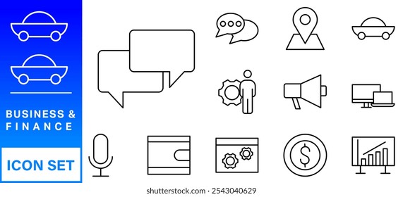Business and Finance web icons in line style. Money, bank, contact, infographic. Icon collection. Vector illustration