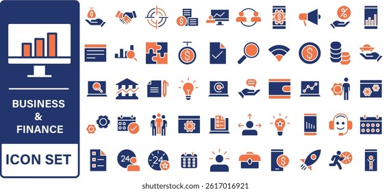 Business and Finance web icons in line style. Money, bank, contact, infographic. Icon collection. Vector illustration