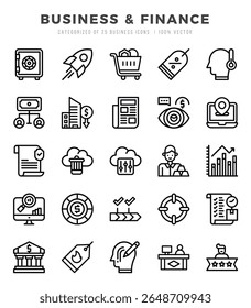 Ícones da Web de Negócios e Finanças em estilo linear.