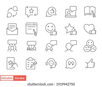 Business And Finance Web Line Icon Set. Testimonials, Customer Relationship Management Or CRM Concept. Simple Outline Style Symbol Collection. Vector Illustration Isolated. Editable Stroke EPS 10.