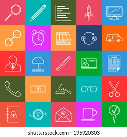 Business and finance white contour vector icons