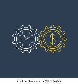 Business and finances icon, stock exchange, earn money logo. Time is money concept. Internship, savings account, future investments, vector linear illustration