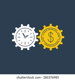 Business and finances icon, stock exchange, earn money logo. Time is money concept. Internship, savings account, future investments, vector linear illustration