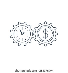 Business and finances icon, stock exchange, earn money. Time is money concept, savings account, future investments, vector outline illustration