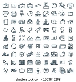 business finances line icon set with money, bank, chart. office