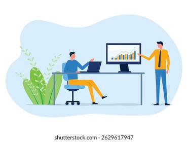 Consultor financeiro de negócios trabalhando e planejamento de investimento de negócios no gráfico do relatório do monitor. conceito da equipe de análise de dados