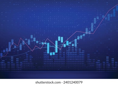 fondo abstracto del azul financiero del negocio con patrón de barras de velas al alza en el mercado de valores, crecimiento de la inversión éxito en el organigrama financiero