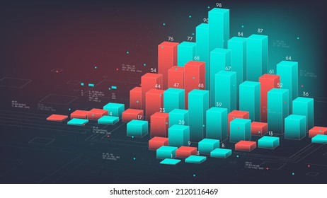 Business Financial Charts Column Graph With Percentage Infographic Element, Analytical And Statistical Big Data Vector Illustration