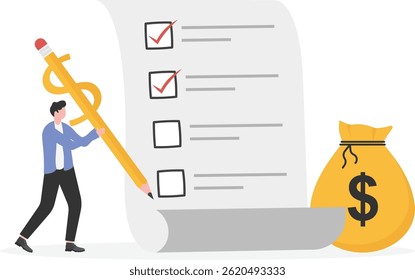 Estatísticas da lista de verificação financeira de negócios, lista de relatórios de impostos ou dívidas,

