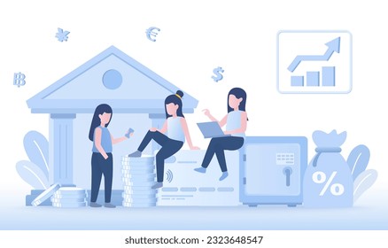 Business financial concept. Various elements finance and money management, deposit safe box, NFC payment, fund investment, secure storage, saving money. Vector design illustration.