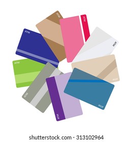 Business and Financial Concepts, Stack of ATM Card and Credit Cards Isolated on A White Background.