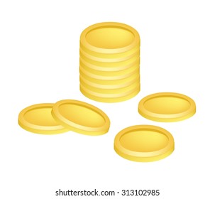 Business and Financial Concepts, Stack of Golden Coins Money Isolated on A White Background.