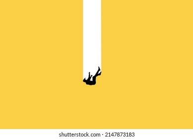 Business and financial crisis vector concept with businessman falling down the hole. Symbol of market crash, recession, risk, bankruptcy and loss. Eps10 illustration.