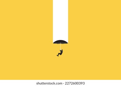 Business and financial crisis vector concept with businessman falling down the hole with umbrella. Symbol of market crash, recession, risk, bankruptcy and loss. Eps10 illustration