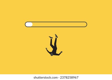 Business and financial crisis vector concept with businessman falling down the hole. Symbol of market crash, recession, risk, bankruptcy and loss. Eps10 illustration