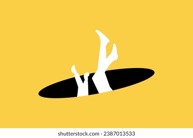 Business and financial crisis vector concept with businessman falling down the hole. Symbol of market crash, recession, risk, bankruptcy and loss. Eps10 illustration