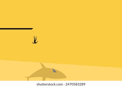 Business and financial crisis vector concept with businessman falling down. Symbol of market crash, recession, risk, bankruptcy and loss. Eps10 illustration