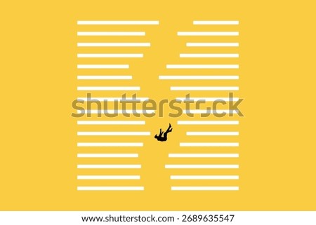 Business and financial crisis vector concept with businessman falling down. Symbol of market crash, recession, risk, bankruptcy and loss. Eps10 illustration