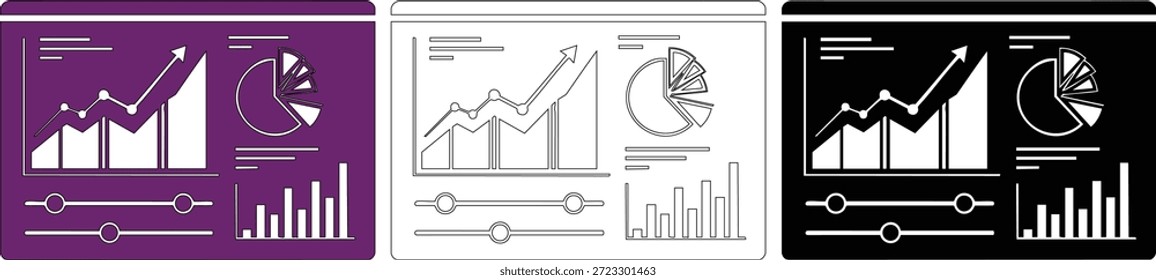 Tablero financiero de negocios Análisis de datos Gráfico gráfico Conjunto de iconos de Vector Fondo transparente aislado Interfaz moderna Ilustración de estadísticas digitales Esquema de diseño relleno