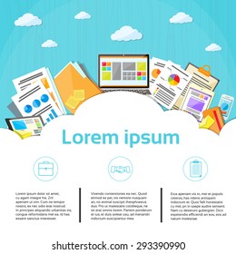 Business Financial Documents Cloud Copy Space Graph Laptop Phone Tablet Desktop Digital Device Flat Vector Illustration