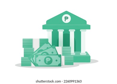 Business Financial Element. Bank Building and Banknote illustration with Cuban peso currency sign. Money saving concept, money transfer icon.