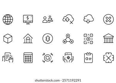 Business and financial exchange icon pack, Modern editable stroke exchange icons set for finance, communication, and global connections in vector design