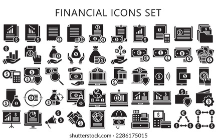Business and financial glyph icons set, contain money, currency, dollar, report, finance and more. use for modern concept, UI or UX kit, web and app. vector EPS 10 ready convert to SVG. svg