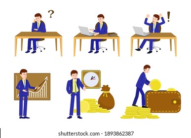 Business and financial growth. Vector image of a person for animation. Editable strokes. Set of images on the topic of business and the growth trend of money and wealth.
