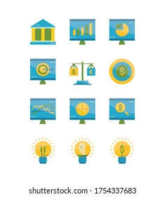 Business and financial icon set. flat icons design. vector