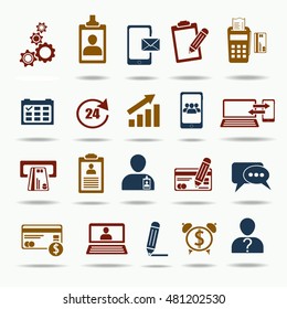 Business financial icon set. Vector icons with shadow.