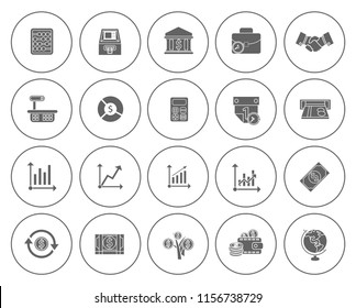 business Financial icons set - currency graph and money banking illustrations
