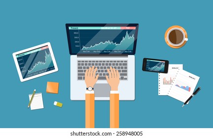 business financial investment  and money graph report on device