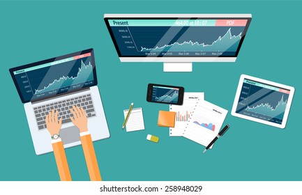 business financial investment work space and money graph report