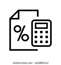 Business, financial paper and calculator icon. Accounting, savings concept. Flat, lined, vector illustration.