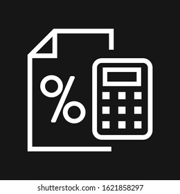 Business, financial paper and calculator icon. Accounting, savings concept. Flat, lined, vector illustration.